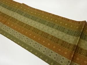 縞に抽象幾何学模様織出し全通洒落袋帯